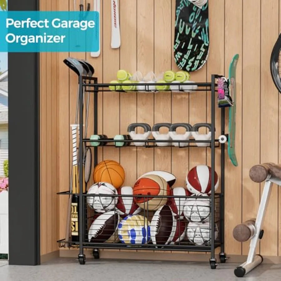 Large Garage Sports Equipment Organizer with Wheels