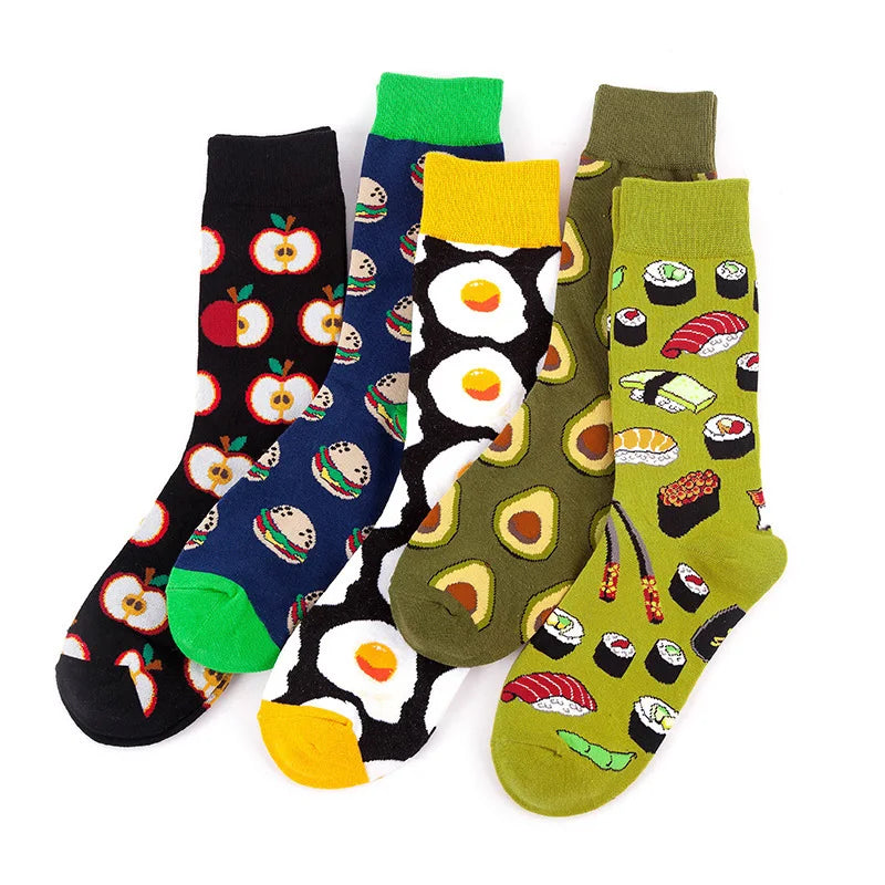 10pcs=5 Pairs Neutral Cool Funny Hiphop Casual Pastel Pack Long Tube Set Men Fashion Print Harajuku Cotton Sports Running Socks