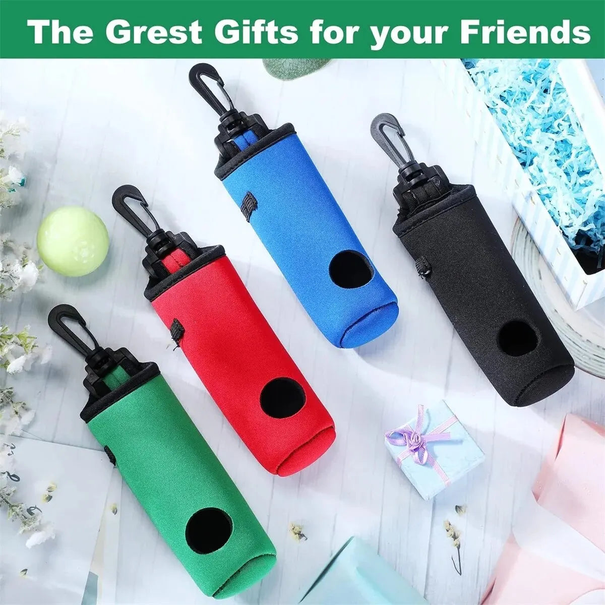 Golf Tee Holder, Golf Ball Carry Bag Pouch with Keychain Belt Clip