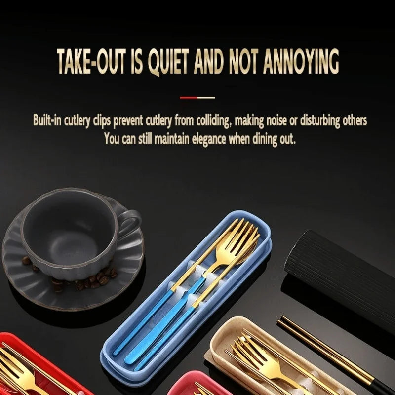 Portable Stainless Steel Utensil Set - 3-Piece Spoon, Fork and Knife