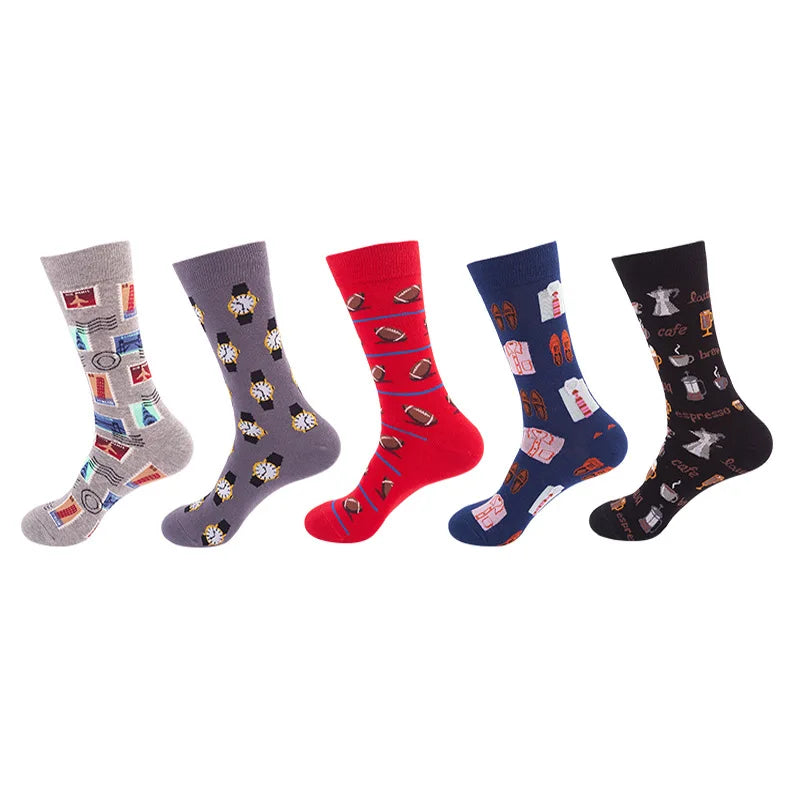 10pcs=5 Pairs Neutral Cool Funny Hiphop Casual Pastel Pack Long Tube Set Men Fashion Print Harajuku Cotton Sports Running Socks