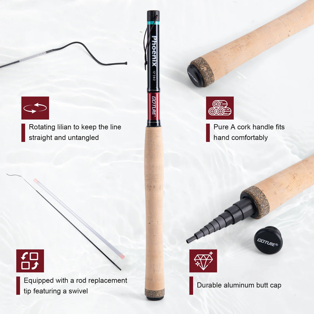 Goture 12ft 3.6m Tenkara Rod with Spare Tip Section&Storage Bag, Complete Beginner Tenkara Fishing Kit for Travel Hiking Camping