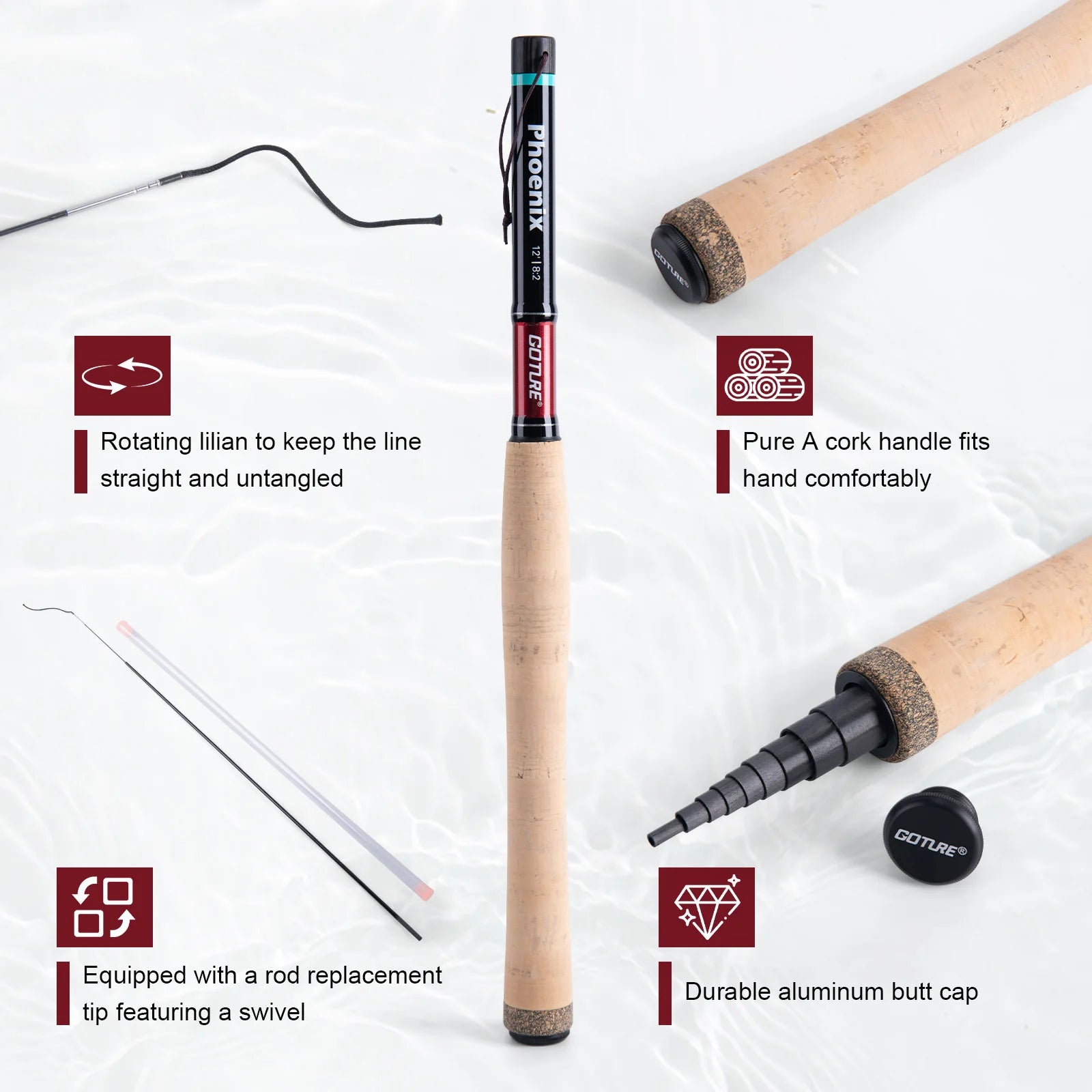 Goture 12ft 3.6m Tenkara Rod with Spare Tip Section&Storage Bag, Complete Beginner Tenkara Fishing Kit for Travel Hiking Camping