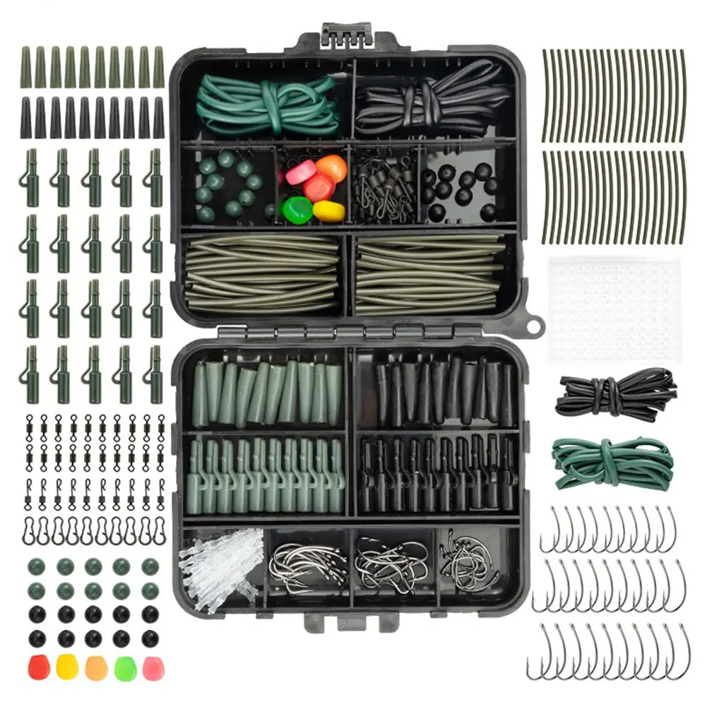 277Pcs Fishing Accessories with Storage Box Carp Fishing Rigs Assortment Rust Proof Swivels Terminal Rigs for Bass Trout