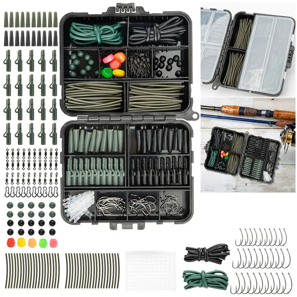 277Pcs Fishing Accessories with Storage Box Carp Fishing Rigs Assortment Rust Proof Swivels Terminal Rigs for Bass Trout