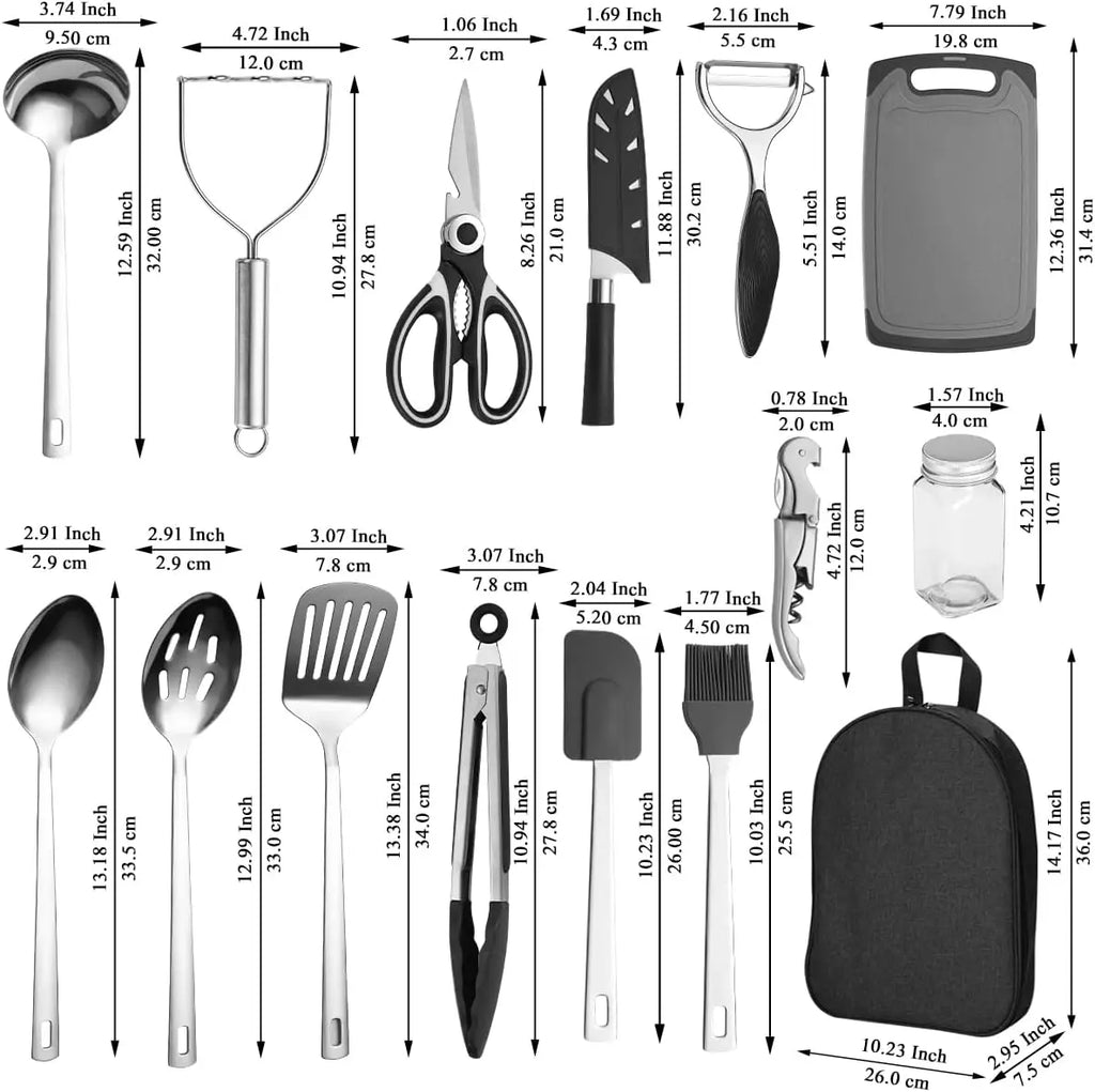 Camping Cooking Utensils Set - RV & Backpacking Gear, Hiking Supplies