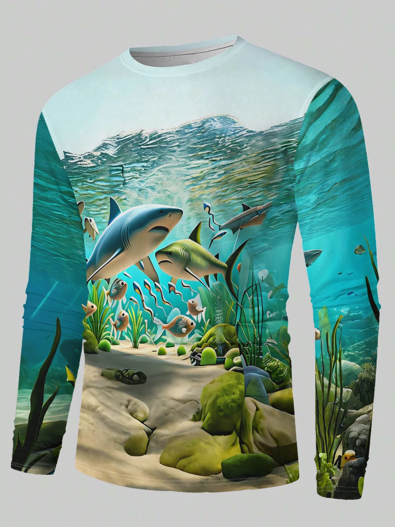 Fishing T Shirt for Men Summer Outdoor Fishing Apparel Sun Protective Long Sleeve 3D Printed Casual Tee UV Resistant Quick Dry