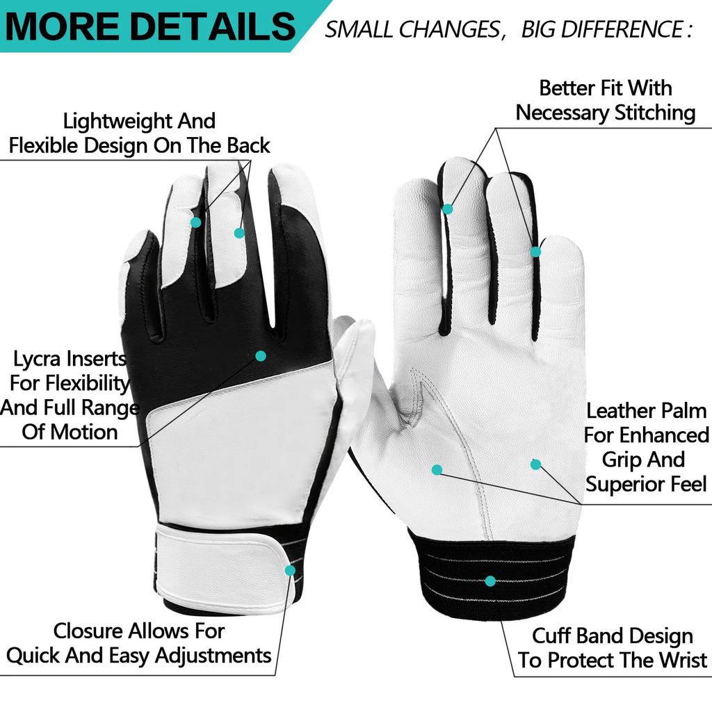 Batting Gloves for Baseball or Softball Cabretta Leather Batting Glove 1 Pair