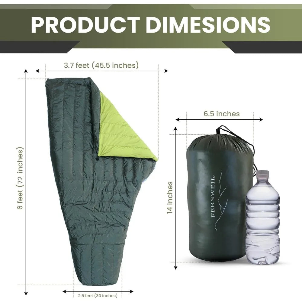 Ultralight 850 Fill Down Sleeping Bag Top Quilt for Backpacking and Camping Comfort