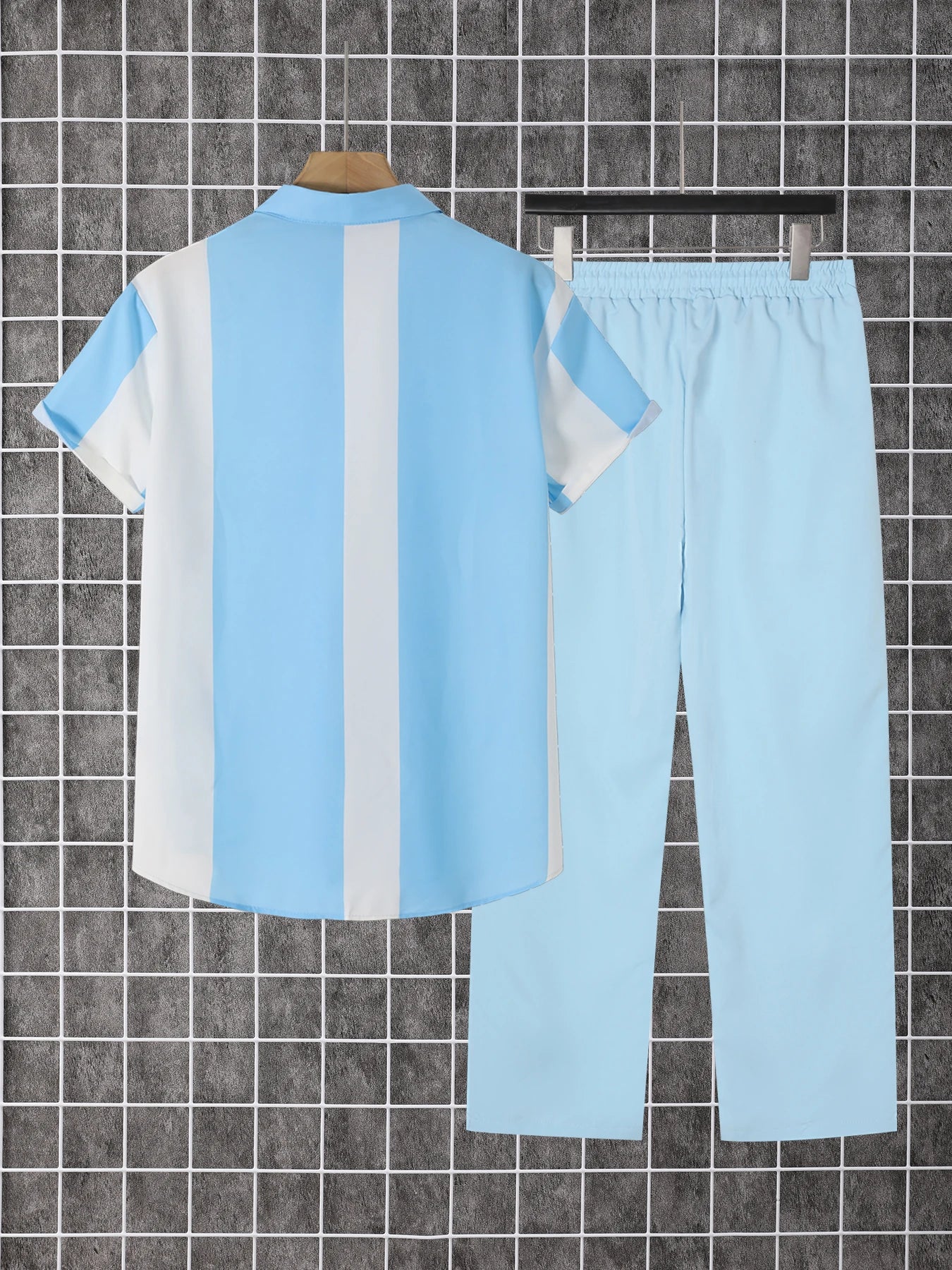 2-Piece Printed Men's Summer Short-Sleeved Button-Down Shirt and Pants Set