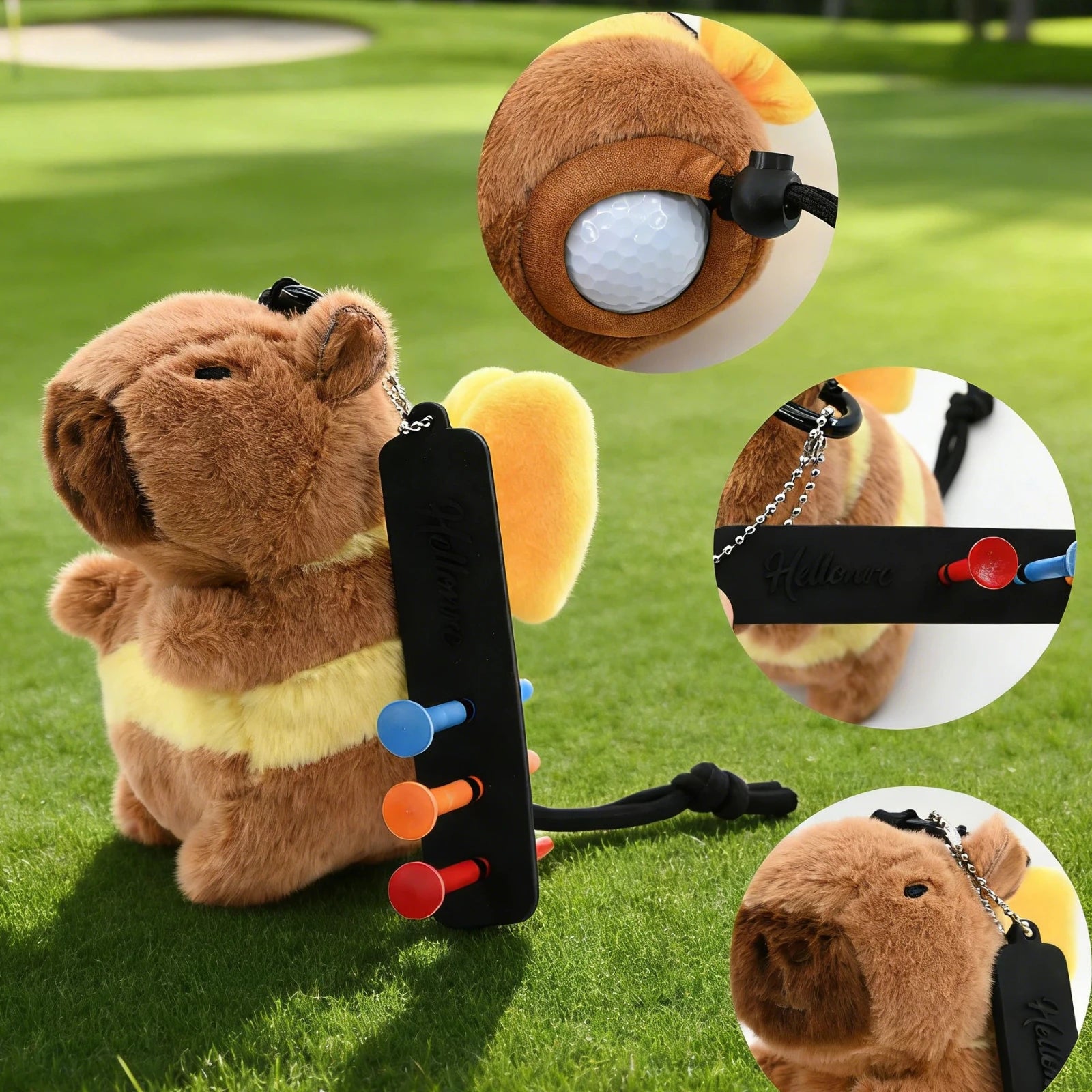 Golf Ball Bag Pouch Capybara Plushie Drawstring Storage Holds 2 Balls Drawstring Closure Cute Plush Doll Bag Holder