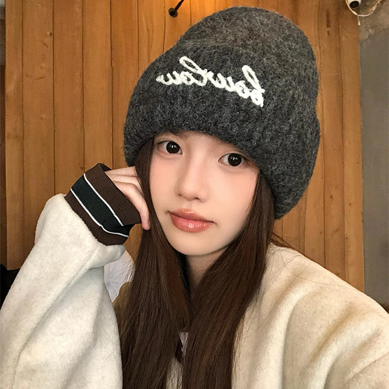 Women Embroidery Letter Knitted Hat