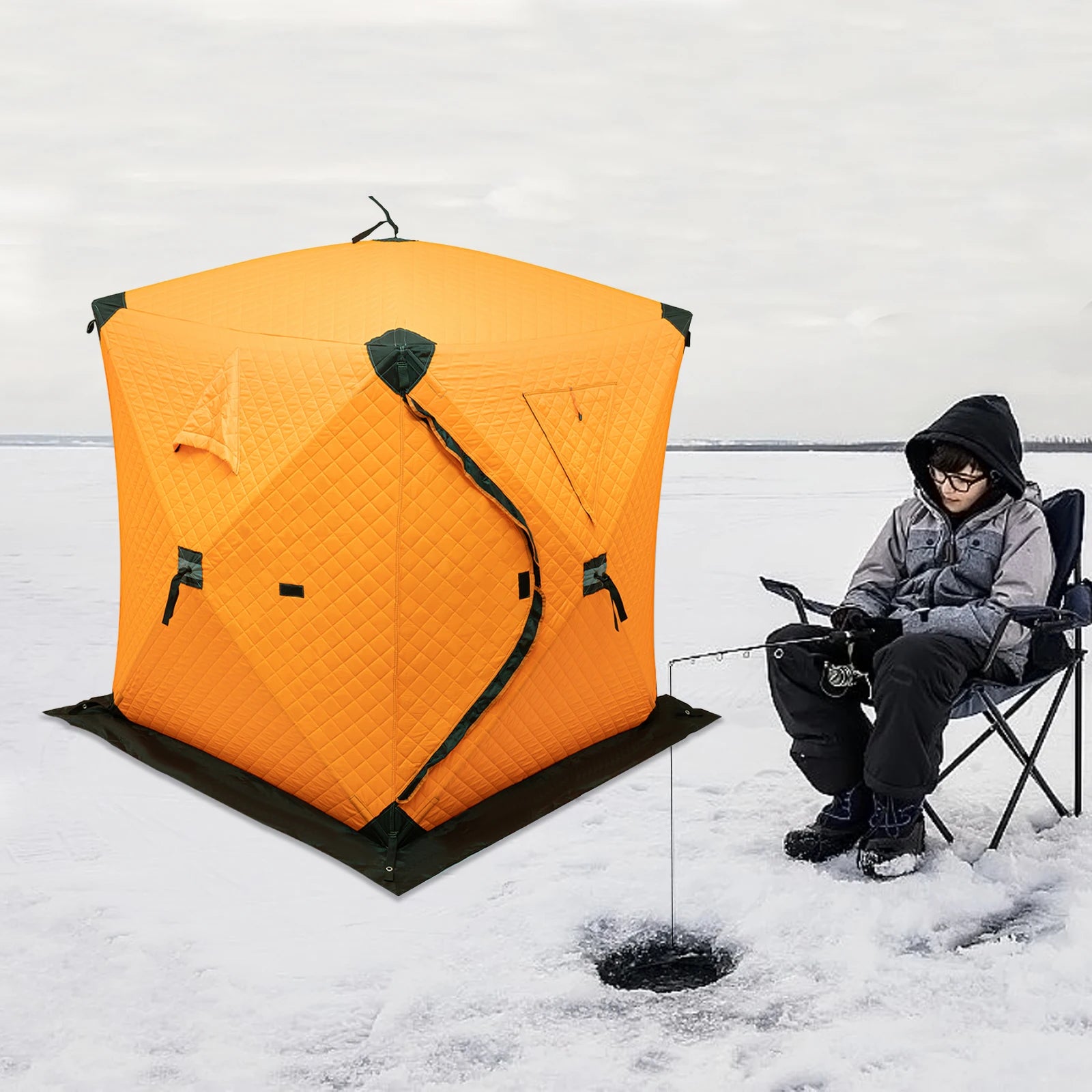 Ice Fishing Tent Freestanding Portable Insulated and Windproof for 1-2 Persons Orange/Blue/Red