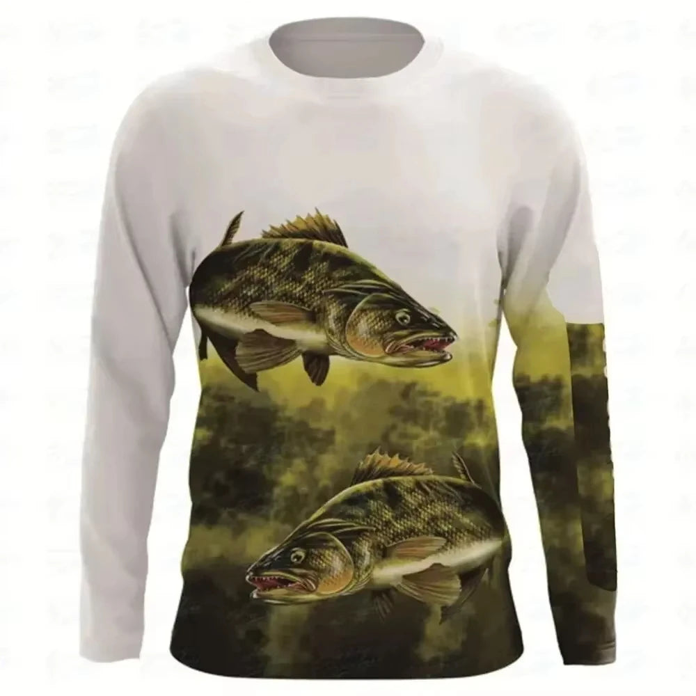 26 Personality New Fishing Pattern 3D Printed Men's Long Sleeve Tshirt Round Neck Outdoor Quick-drying Casual Sports Fashion Tops