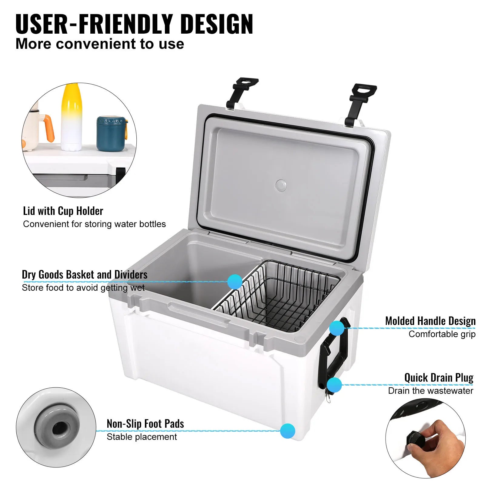 Portable Cooler Holds 50 Cans with Heavy Duty Handle