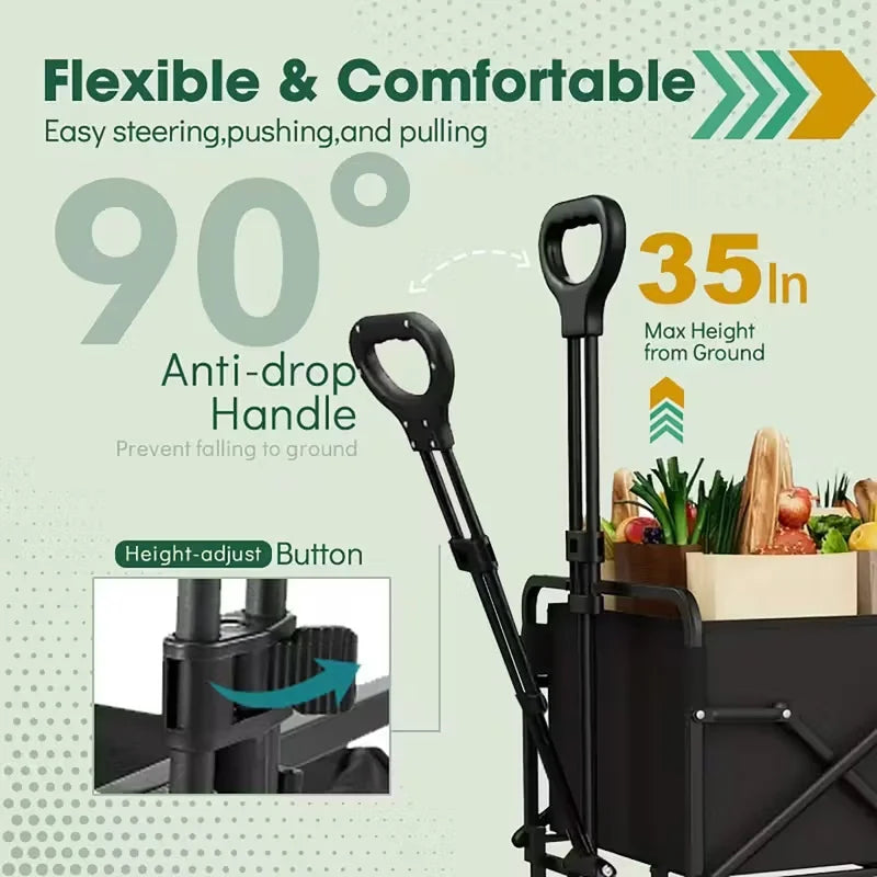 Commercial folding cart with wear-resistant tires, sturdy metal frame