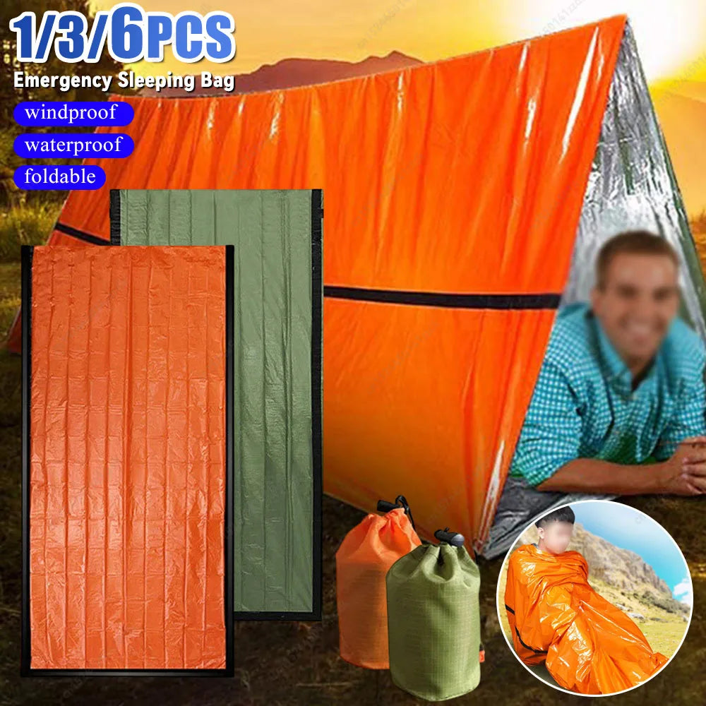 1-6pcs Emergency Mylar Thermal Blanket - Sleeping Bag