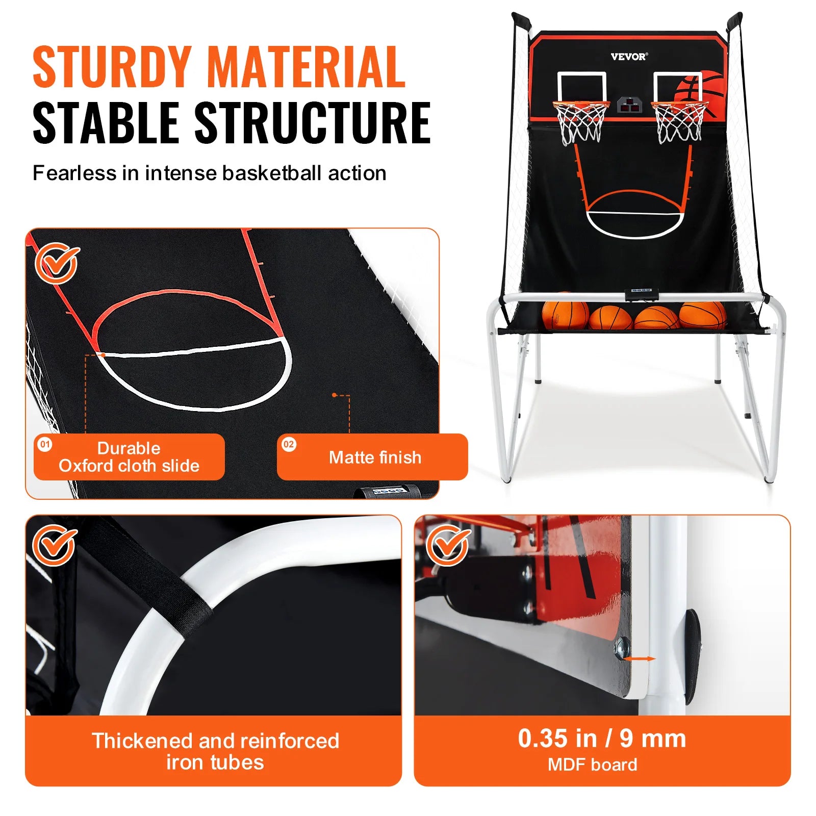 Foldable Basketball Arcade Game 2 Player Indoor 4 Balls 8 Game Modes for Kid Adult