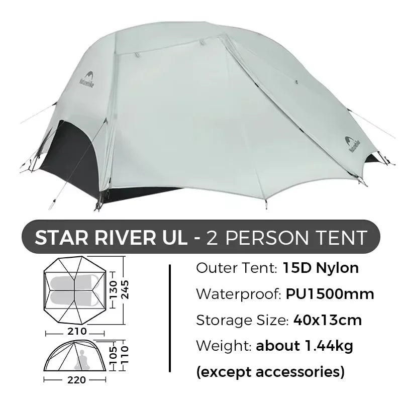 Naturehike Camping Tent Ultralight Portable 2 Person 15D Silicone 3 Seasons Tent Waterproof Outdoor Hiking Tents