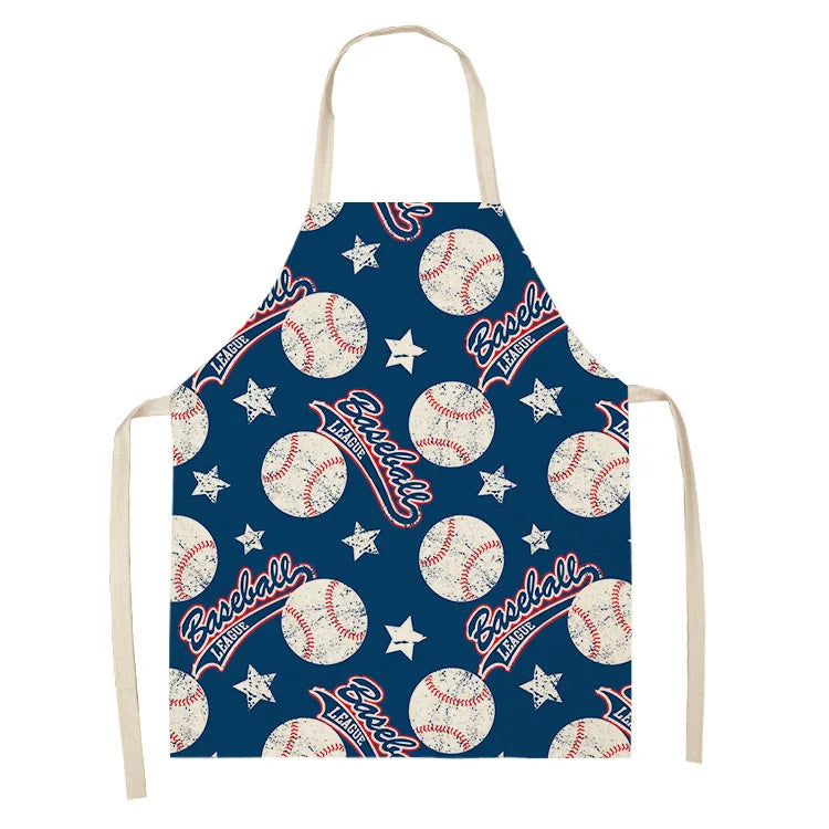 Baseball Football Printed Cotton Linen Sleeveless Aprons Kitchen Women Pinafore Home Cooking Baking Waist Bib