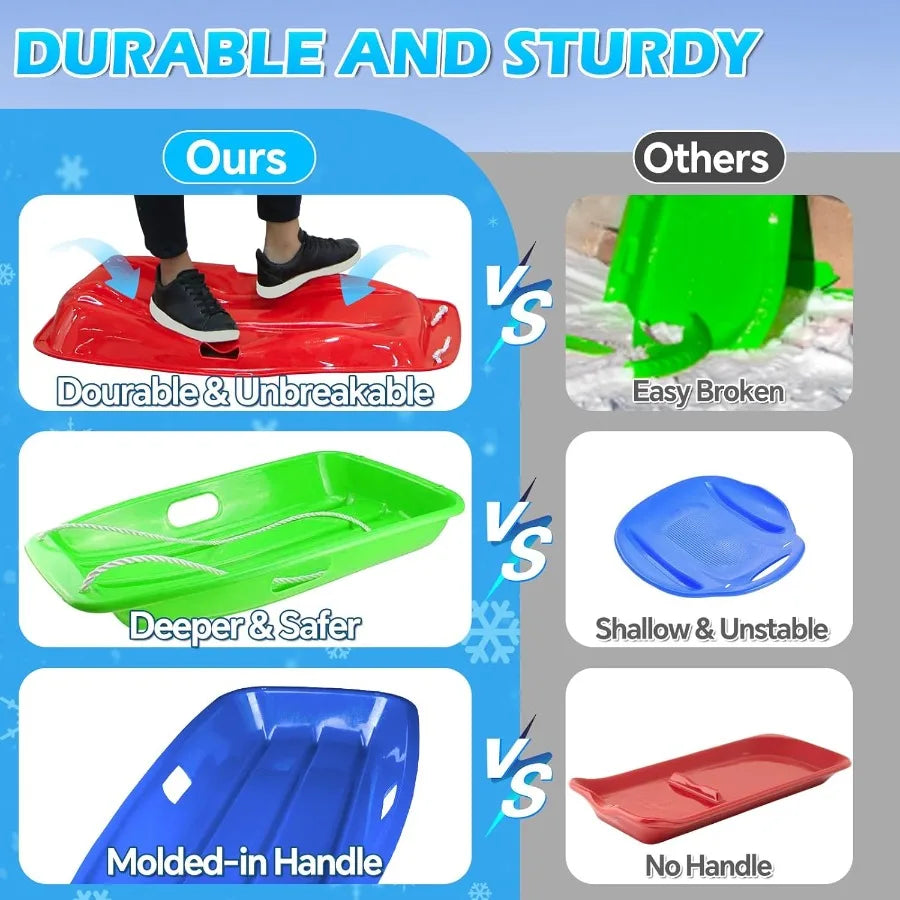 Downhill Sprinter Toboggan with 2 Handles and Pull Ropes