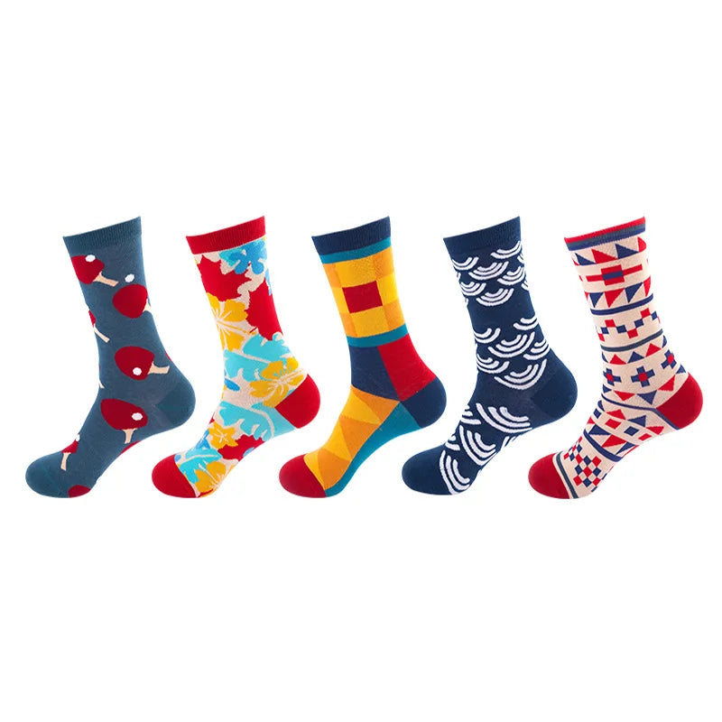 10pcs=5 Pairs Neutral Cool Funny Hiphop Casual Pastel Pack Long Tube Set Men Fashion Print Harajuku Cotton Sports Running Socks