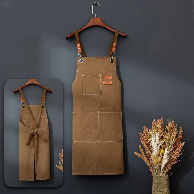Canvas Waterproof Professional Kitchen Apron Woodworking Apron Art Apron, Fit Cafe Bar Shop Beauty Nails Studios Uniform WQ001