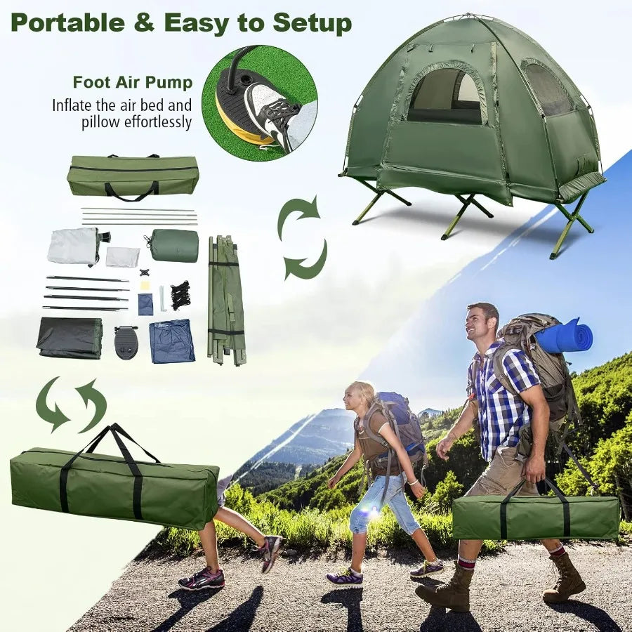 5 in1 Tent and Cot with Air Mattress - Sleeping Bag Off The Ground