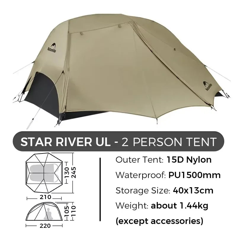 Naturehike Camping Tent Ultralight Portable 2 Person 15D Silicone 3 Seasons Tent Waterproof Outdoor Hiking Tents