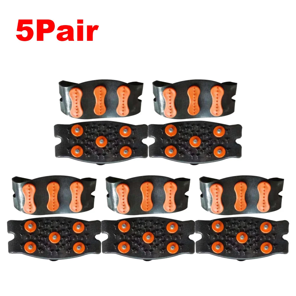1-10Pair 5-Stud Anti Slip Crampons Snow Claw Shoe Covers Chain Spikes for Winter Walking Hiking Climbing Mountaineering Sports