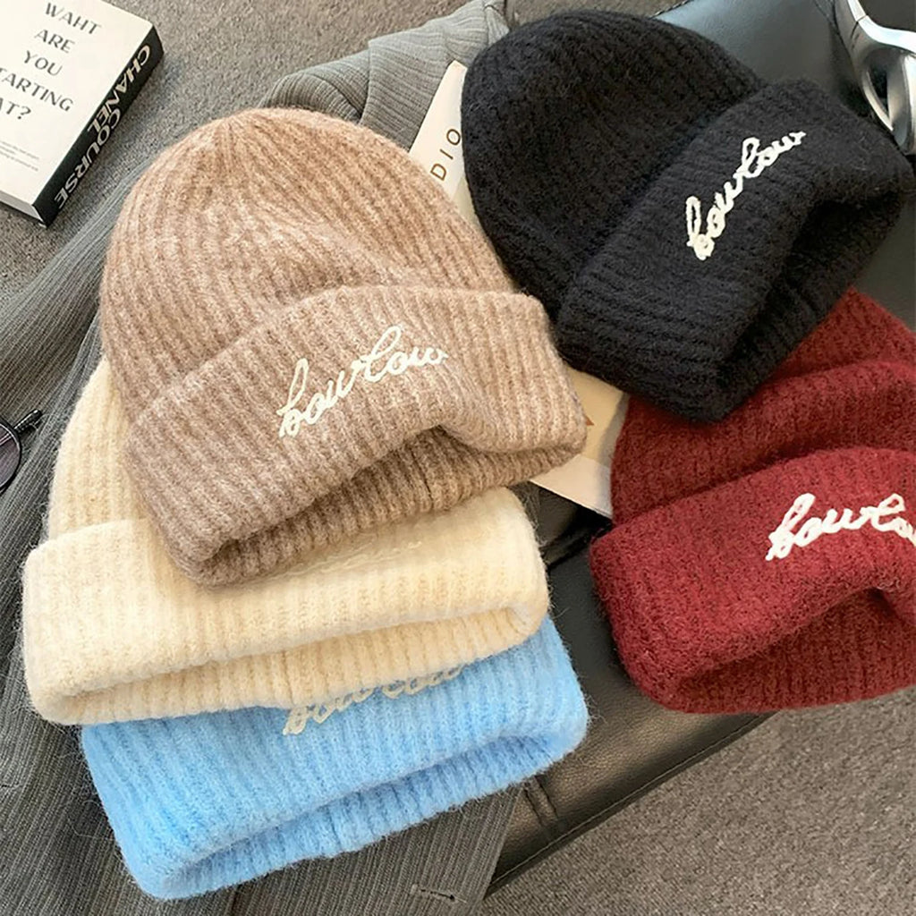 Women Embroidery Letter Knitted Hat