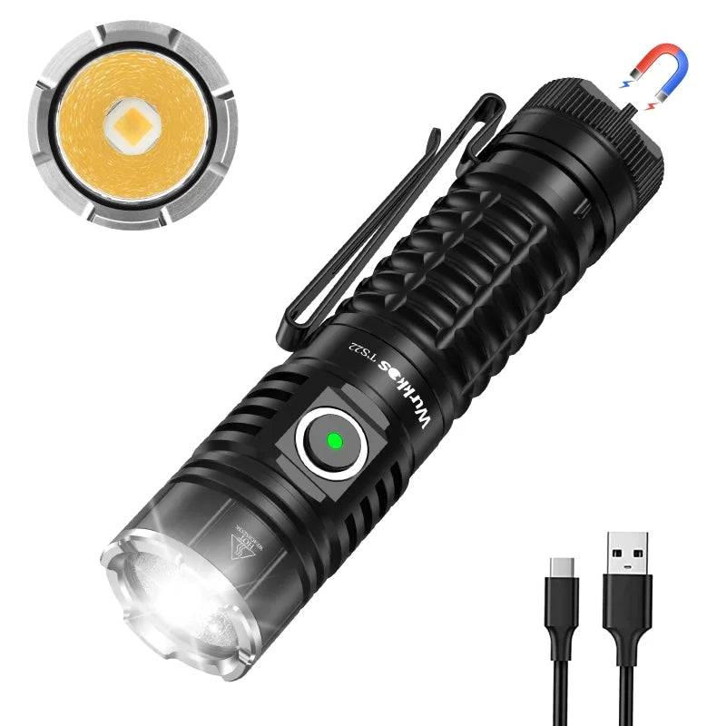 Rechargeable LED Flashlight with Magnet Tail & Reverse Charging for Hiking