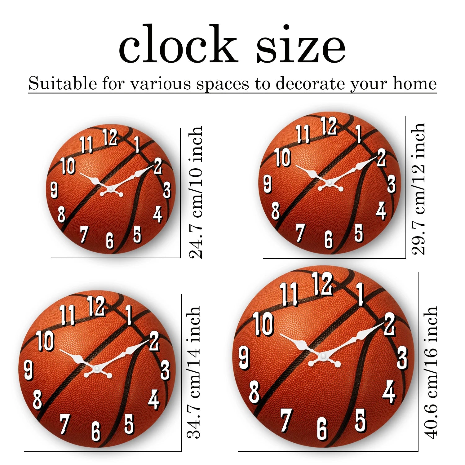 Basketball Texture Pattern Wooden Wall Clock Living Room Bedroom Kitchen Home Decoration Wall Clock Silent Quartz Clock Holiday Gift 10 Inches 12 Inches 14 Inches 16inch (Without Batteries)