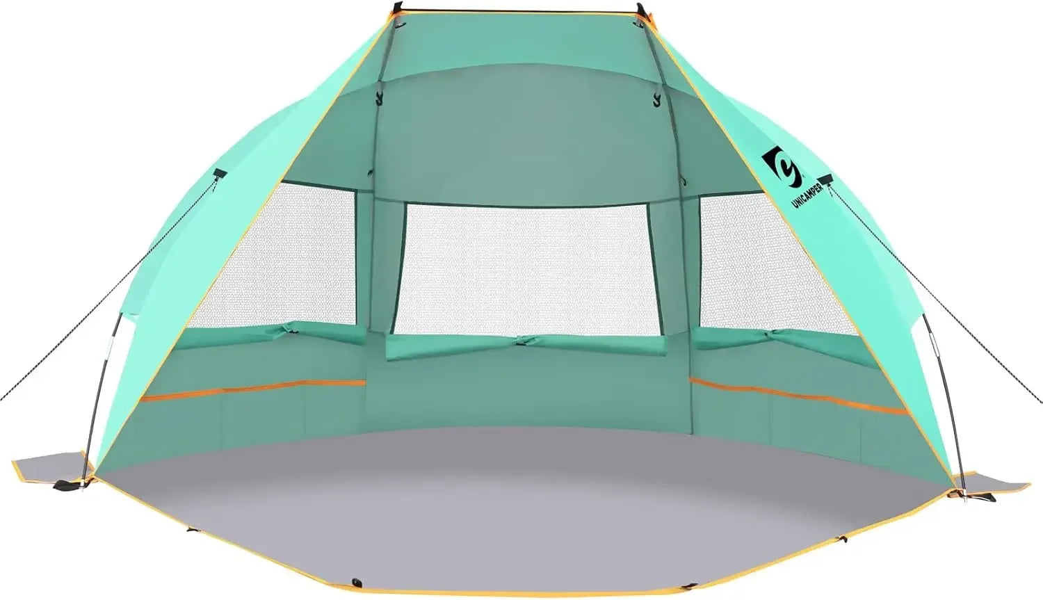 Beach Tent 3 Person Sun Shelter UPF 50+ with Extended Waterproof Pe Floor & 3 Mesh Roll Up Windows Fits