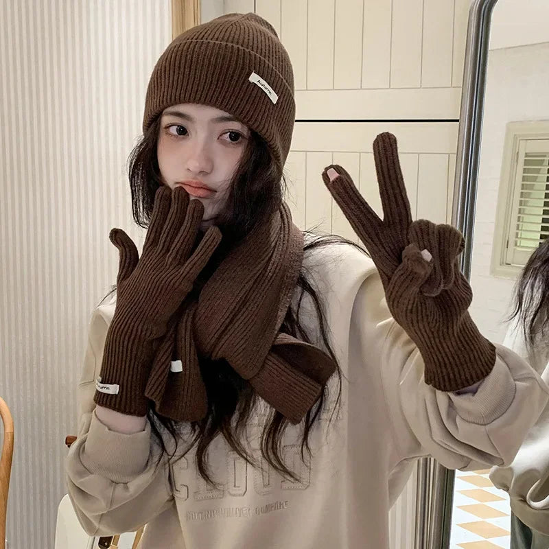 Neck Scarf Gloves Caps Three Piece Set For Women & Men  Scarf Glove Set