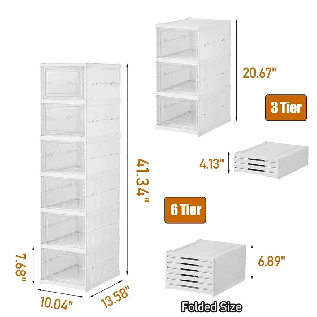 6 Layers Shoes Box Storage Organizers Stackable Rack - Shelf Foldable