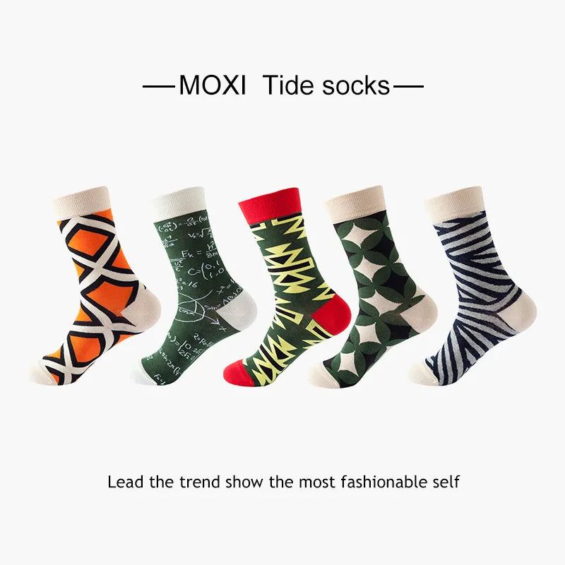 10pcs=5 Pairs Neutral Cool Funny Hiphop Casual Pastel Pack Long Tube Set Men Fashion Print Harajuku Cotton Sports Running Socks