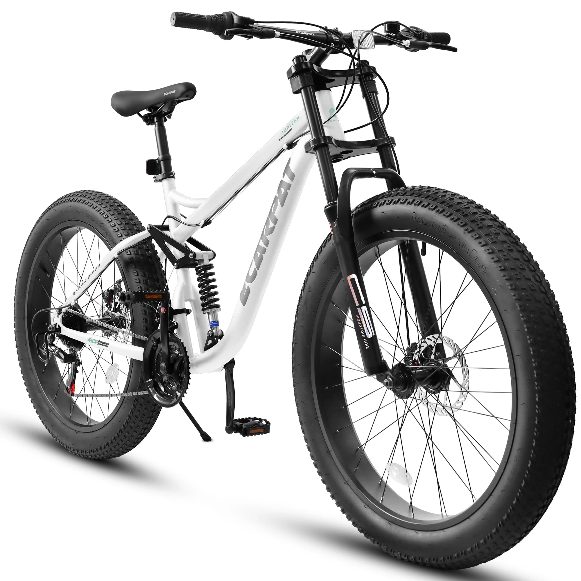 26 inch Mountain Bike, Full-Suspension 21 Speeds Drivetrain with Disc-Brake MTB Bicycle, 26*4" Fat tire