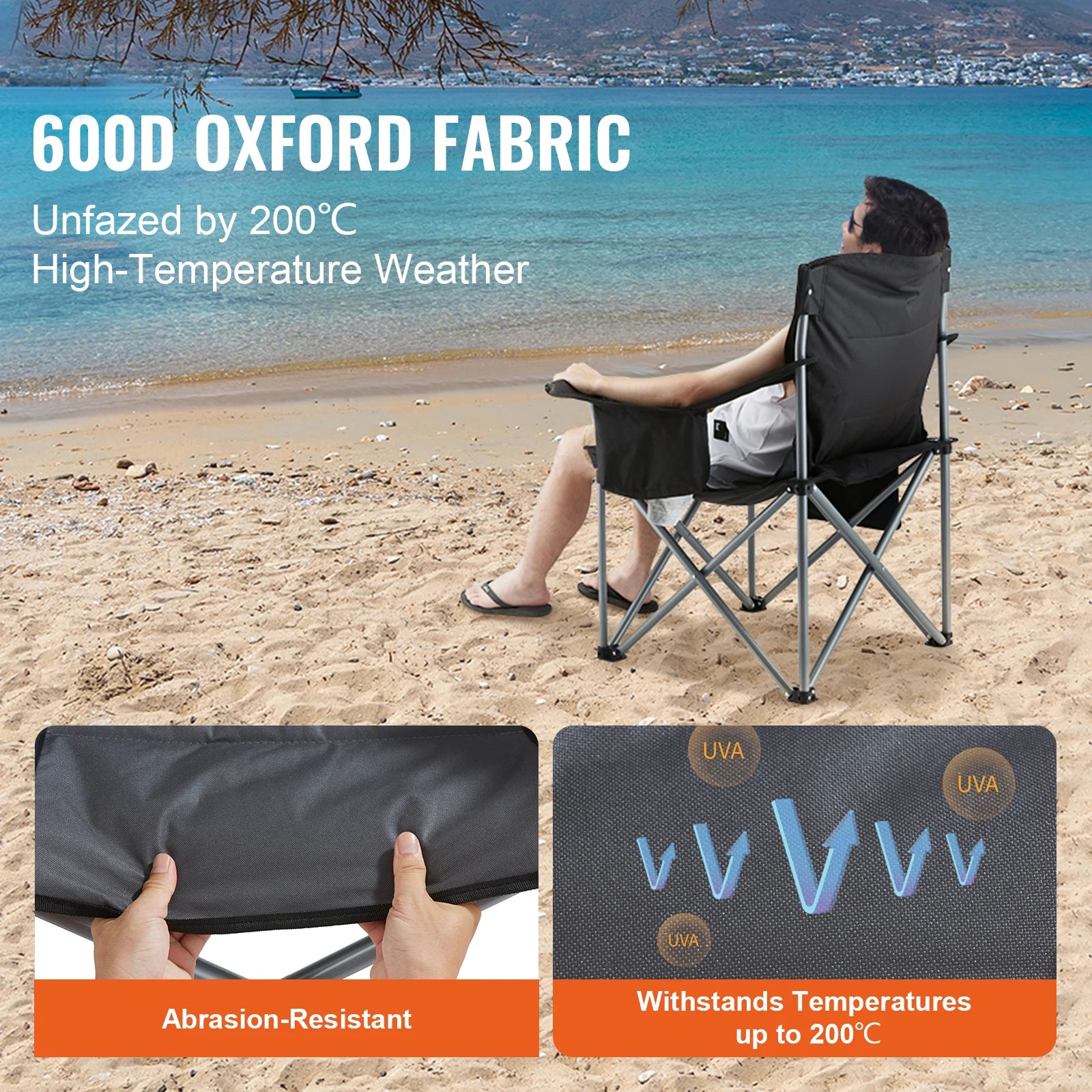 Folding Chair for Adults Portable Lumbar Back Padded Arm Chairs with Side Pockets