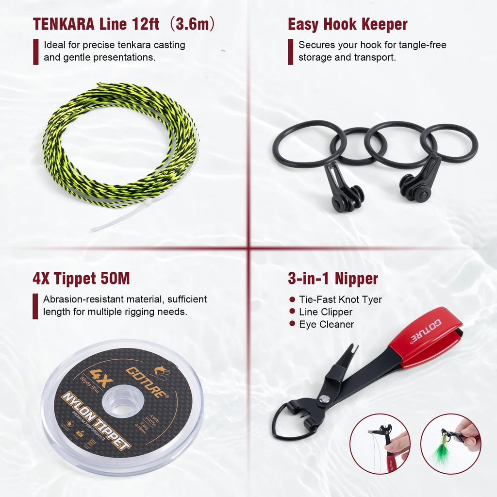 Goture 12ft 3.6m Tenkara Rod with Spare Tip Section&Storage Bag, Complete Beginner Tenkara Fishing Kit for Travel Hiking Camping