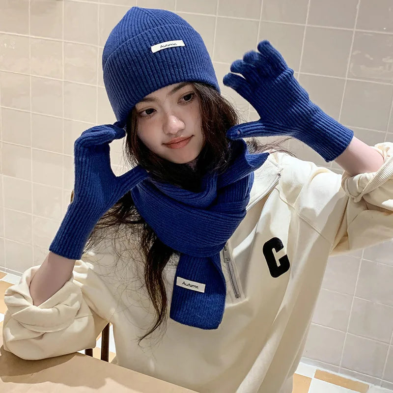 Neck Scarf Gloves Caps Three Piece Set For Women & Men  Scarf Glove Set