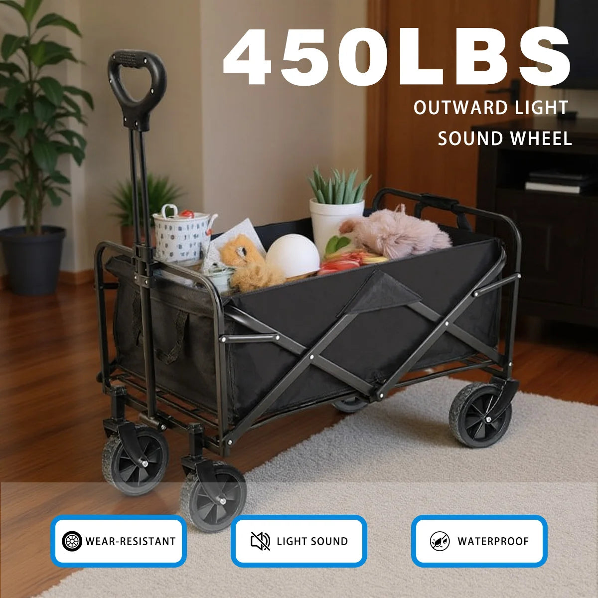 Commercial folding cart with wear-resistant tires, sturdy metal frame