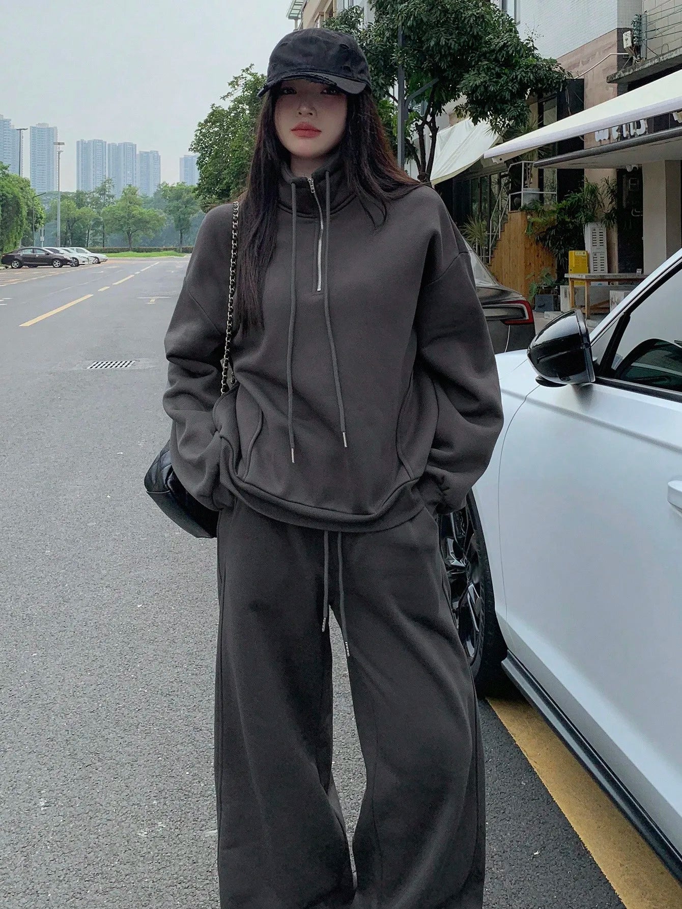 Women's Streetwear Hoodie & Wide Leg Pants Set, Casual Loose Fit 2 Piece Outfit