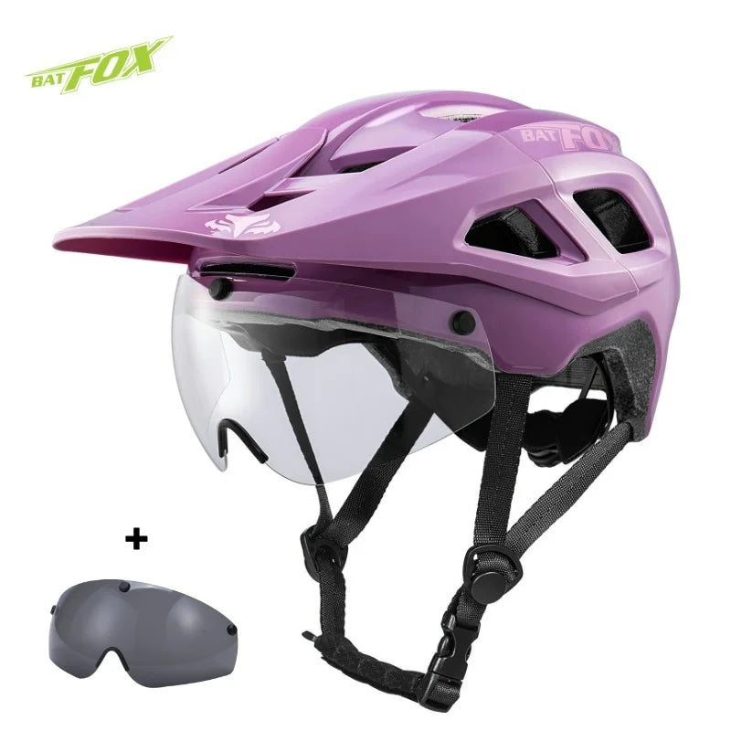 BATFOX Bike Helmet Magnetic goggles Lens & Sun Visor In-mold Road MTB Bicycle Helmets Men Women Cycling Helmet Sports Equipment