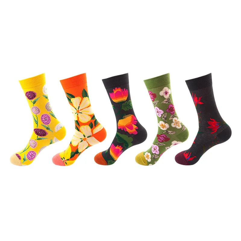 10pcs=5 Pairs Neutral Cool Funny Hiphop Casual Pastel Pack Long Tube Set Men Fashion Print Harajuku Cotton Sports Running Socks
