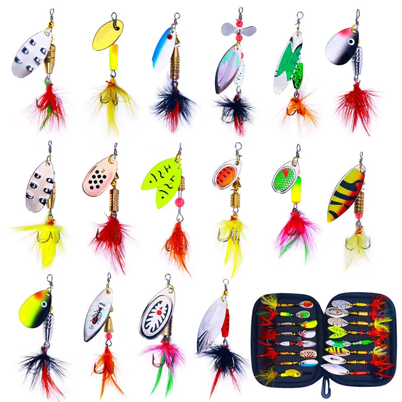 16PCS Fake Bait Spinner Lures for Fishing