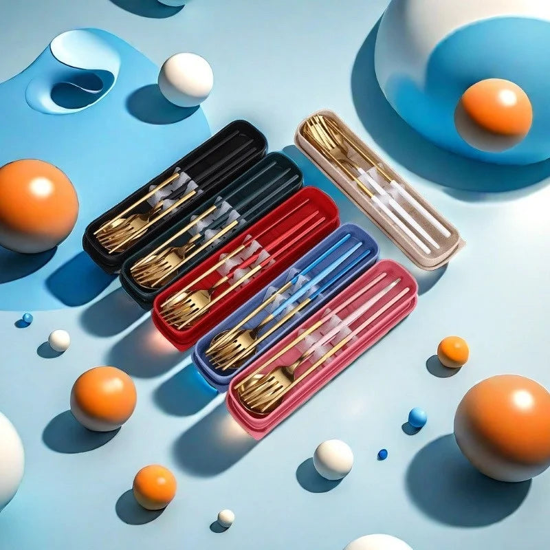 Portable Stainless Steel Utensil Set - 3-Piece Spoon, Fork and Knife