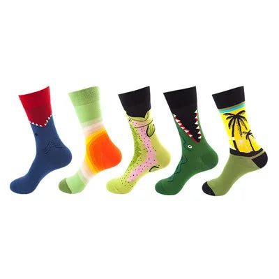 10pcs=5 Pairs Neutral Cool Funny Hiphop Casual Pastel Pack Long Tube Set Men Fashion Print Harajuku Cotton Sports Running Socks