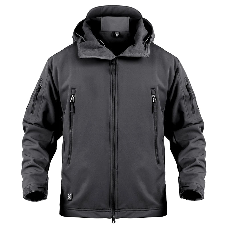 Men's Waterproof Softshell Jacket Warm Fleece Hooded Coat Windproof Outdoor Sports Fishing Hiking Jacket