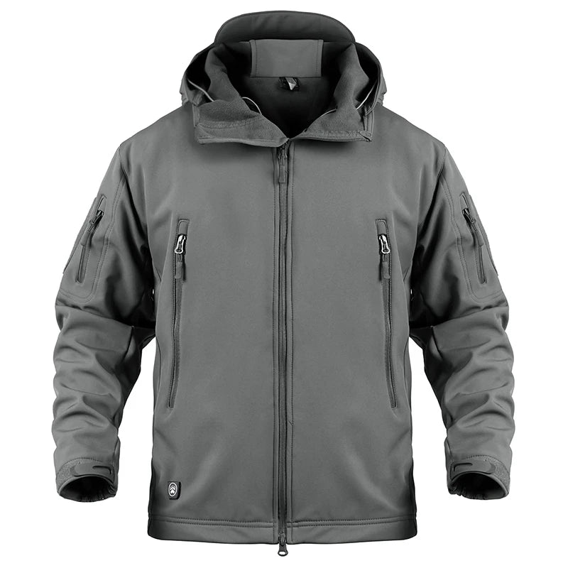 Men's Waterproof Softshell Jacket Warm Fleece Hooded Coat Windproof Outdoor Sports Fishing Hiking Jacket